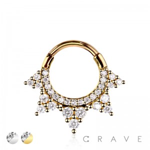 316L SURGICAL STEEL MULTI CZ CONE SPIKE SEPTUM HINGED SEGMENT HOOP RING